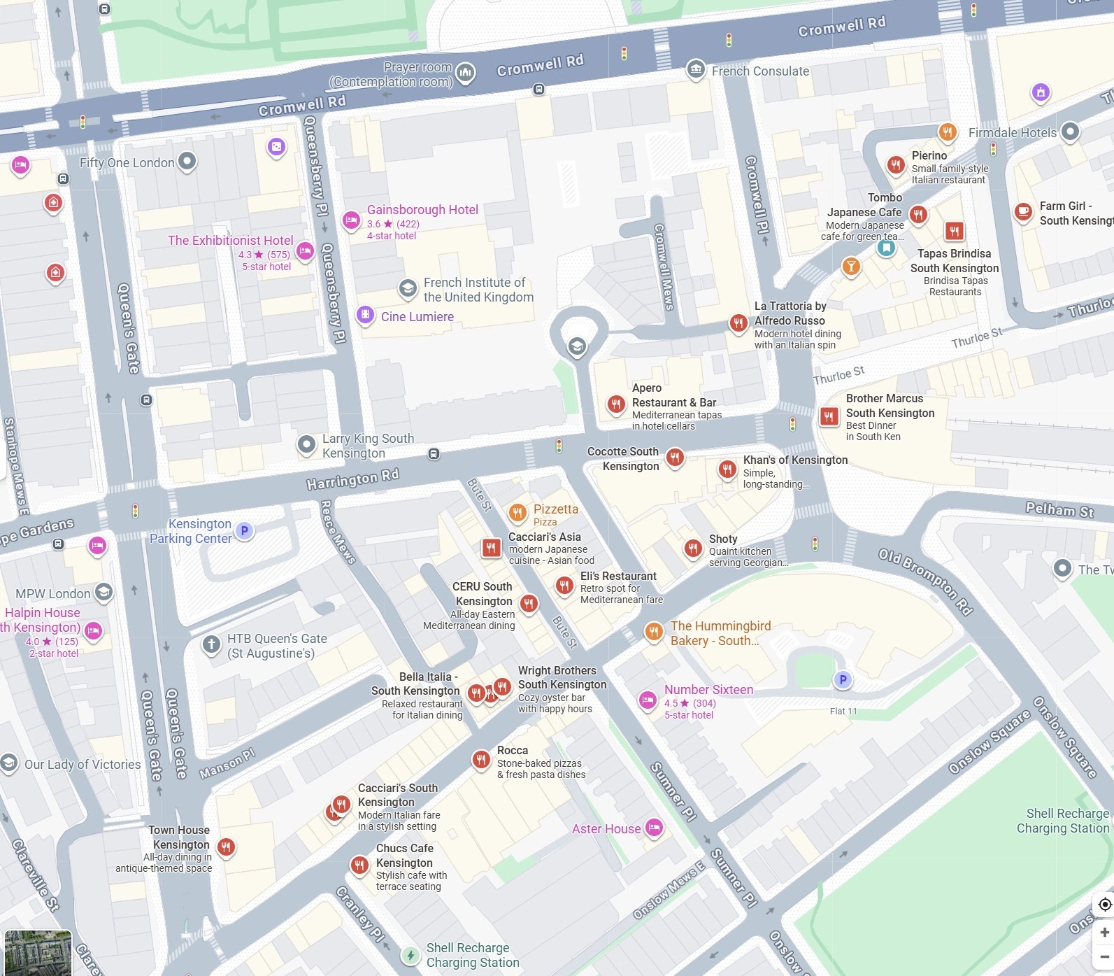 Google Maps showing 23 restaurants
