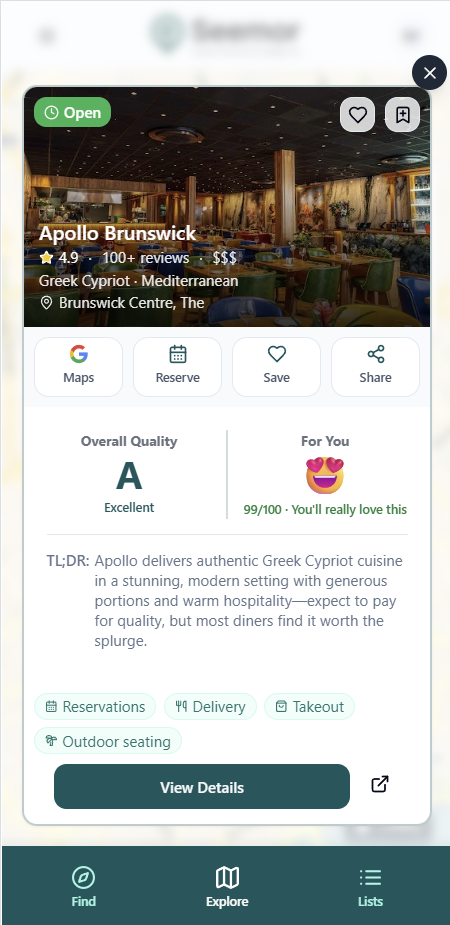 Apollo restaurant — Quality A, For You 99/100, You'll really love this